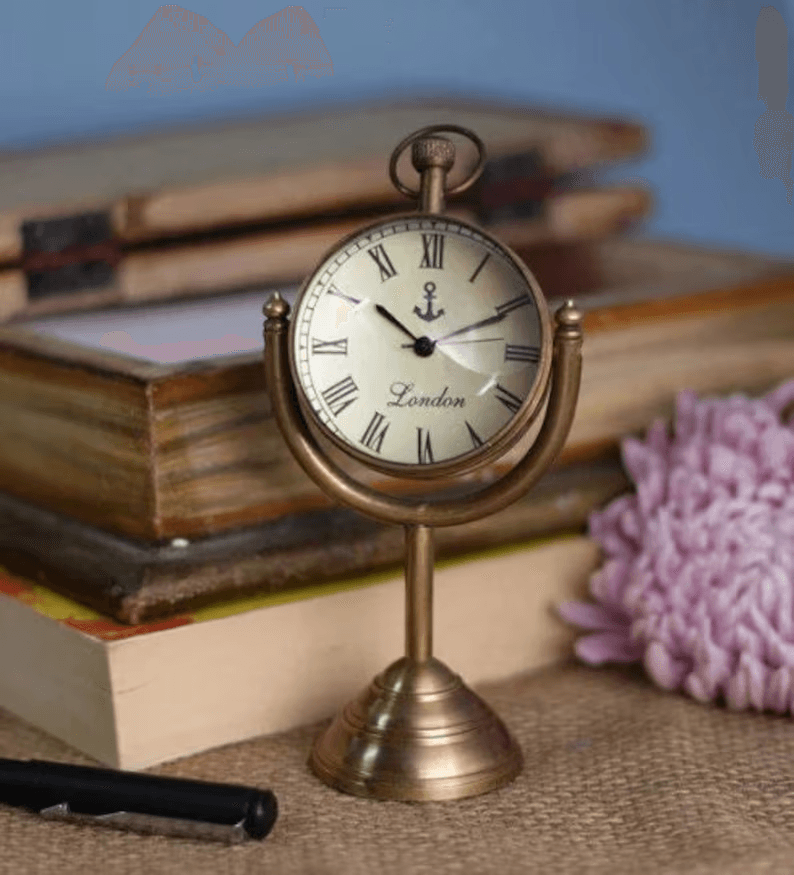 Brass Desk & Shelf Analog Marine Table Clock - Antique Decor for Kitchen and Bedroom - WoodenTwist