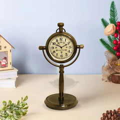 Antique Brass Desk Clock - Vintage Tabletop Gift with Quartz Movement - WoodenTwist