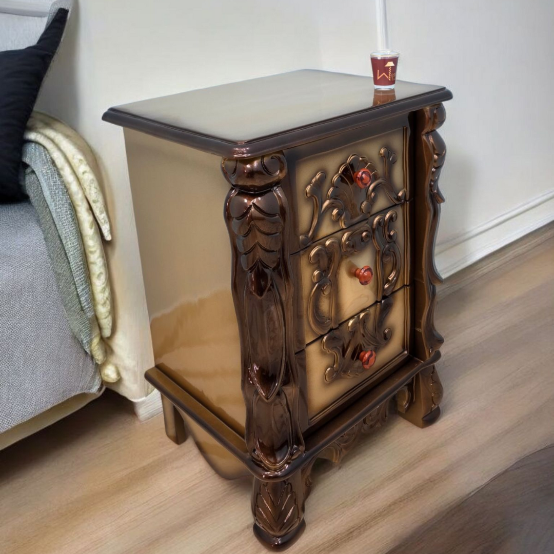 Wooden Twist Traditional Luxury Sheesham Wood Nightstand Set of 1 (Golden)
