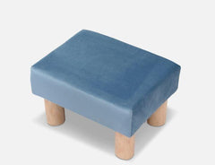 Solid Wood Foot Stool In Velvet Blue Colour - WoodenTwist