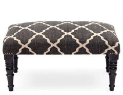 Mango Wood Bench In Cotton Black Colour - WoodenTwist