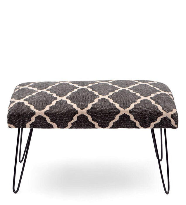 Mango Wood Bench In Cotton Black Colour With Metal Legs - WoodenTwist