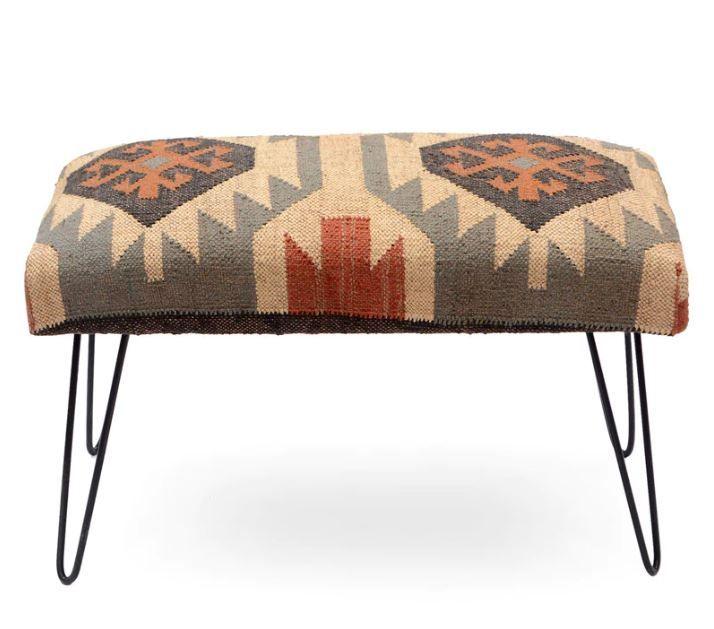 Mango Wood Bench In Cotton Multicolour With Metal Legs - WoodenTwist