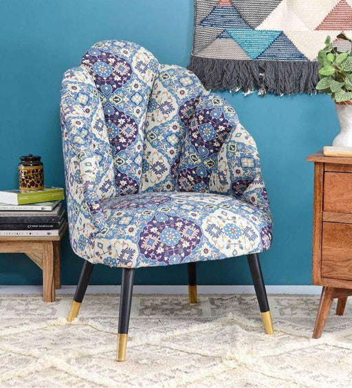Mango Wood Peacock Chair In Cotton Blue Colour - WoodenTwist
