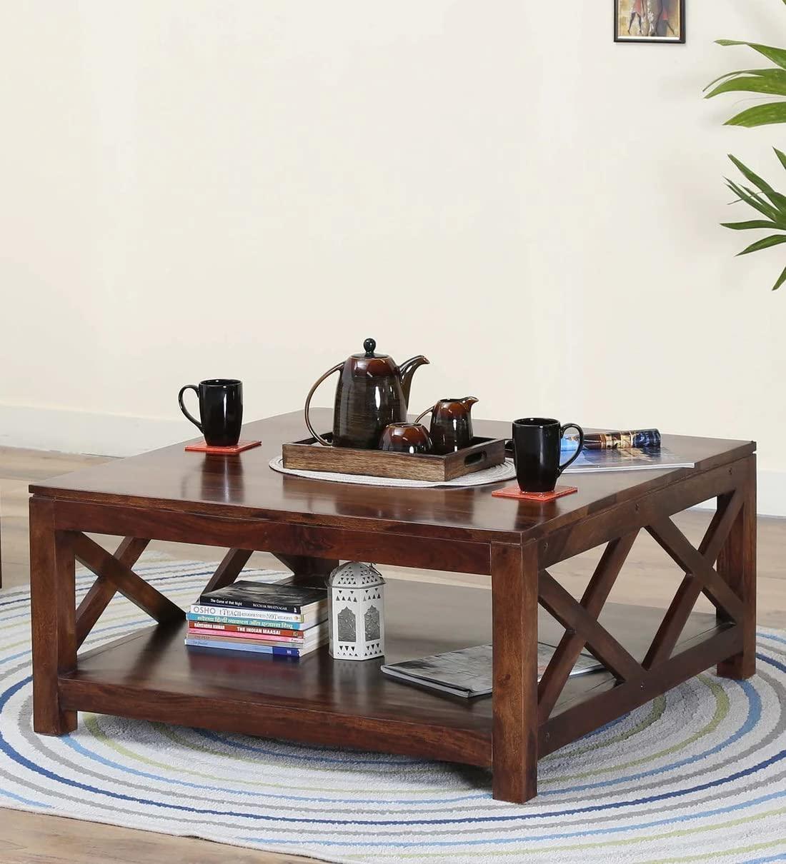 Aesthetic Wooden Handmade Solid Sheesham Wood Coffee Table - WoodenTwist