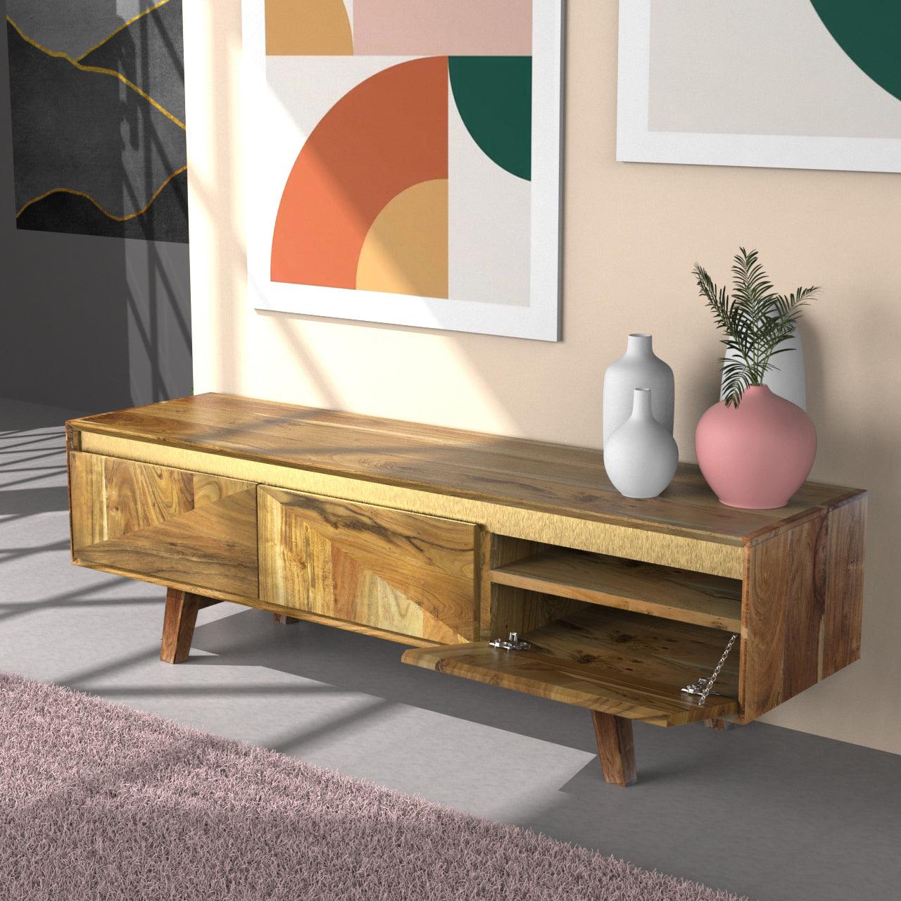 Mirar Handmade Solid Sheesham Wood TV Unit for Living Room - WoodenTwist