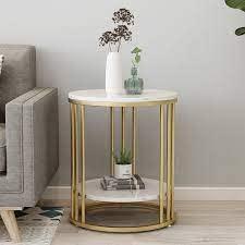 Wooden Twist Spiffy Wrought Iron 1-Tier Round End Table ( Golden ) - WoodenTwist