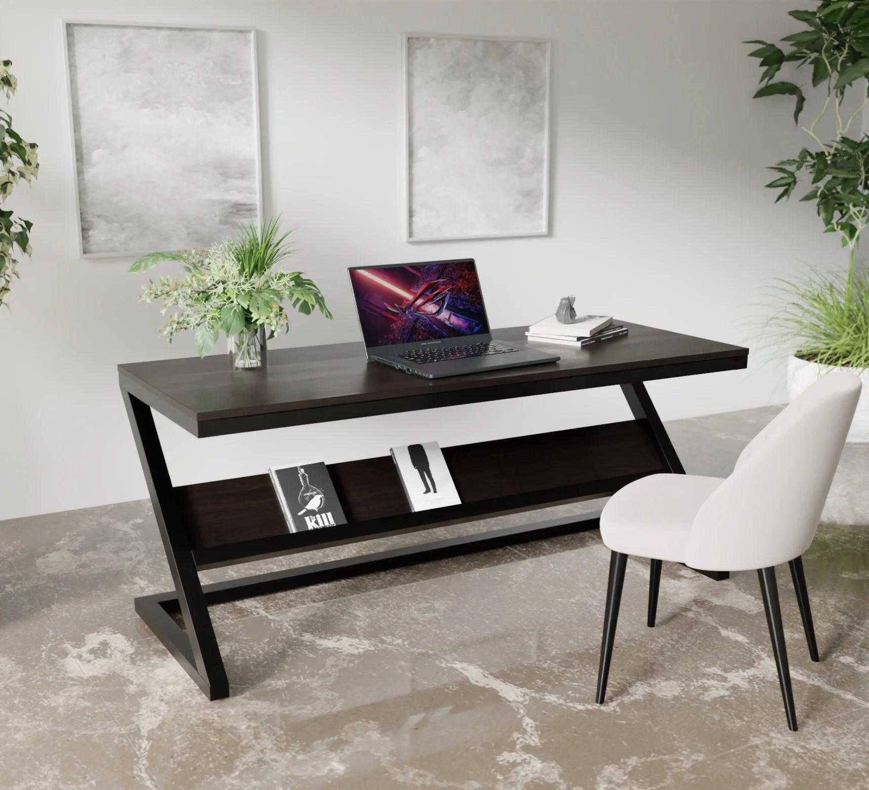 Wooden Twist Z-Shaped Executive Study Desk Table laminated Top with Steel Base - WoodenTwist