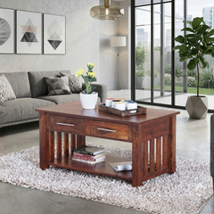 Handmade Solid Wood 2 Drawer & Top Storage Coffee Table