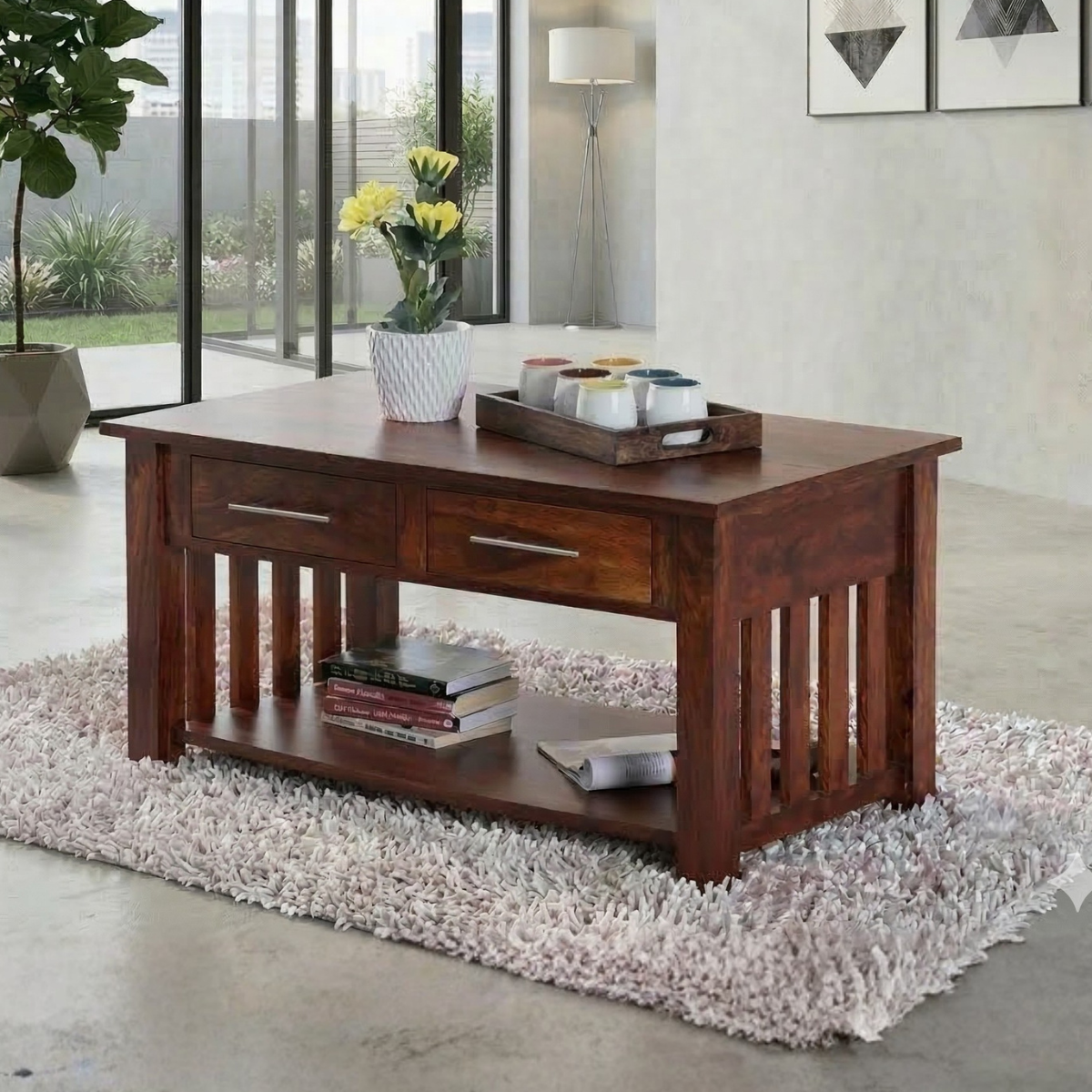 Handmade Solid Wood 2 Drawer & Top Storage Coffee Table - WoodenTwist