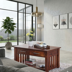 Handmade Solid Wood 2 Drawer & Top Storage Coffee Table