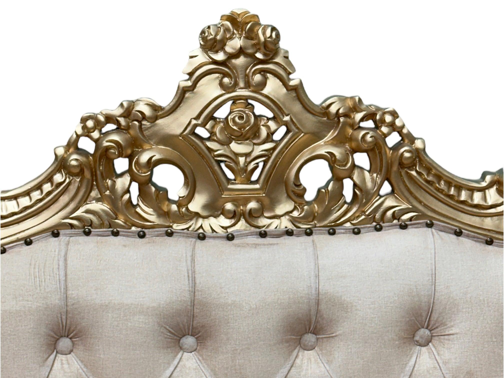 Wooden Boutique French Baroque Style Golden Leaf Hand Carved Sofa (2 Seater) - WoodenTwist