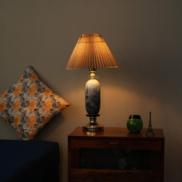 Elegant Vase-Shaped Glass Table Lamp - Grey Shade with Golden Base - WoodenTwist