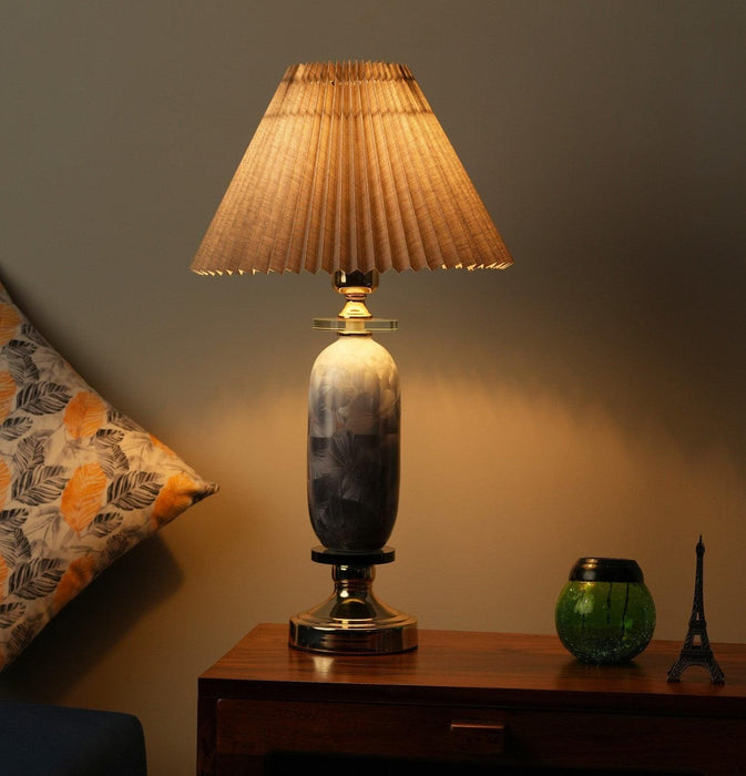 Elegant Vase-Shaped Glass Table Lamp - Grey Shade with Golden Base - WoodenTwist