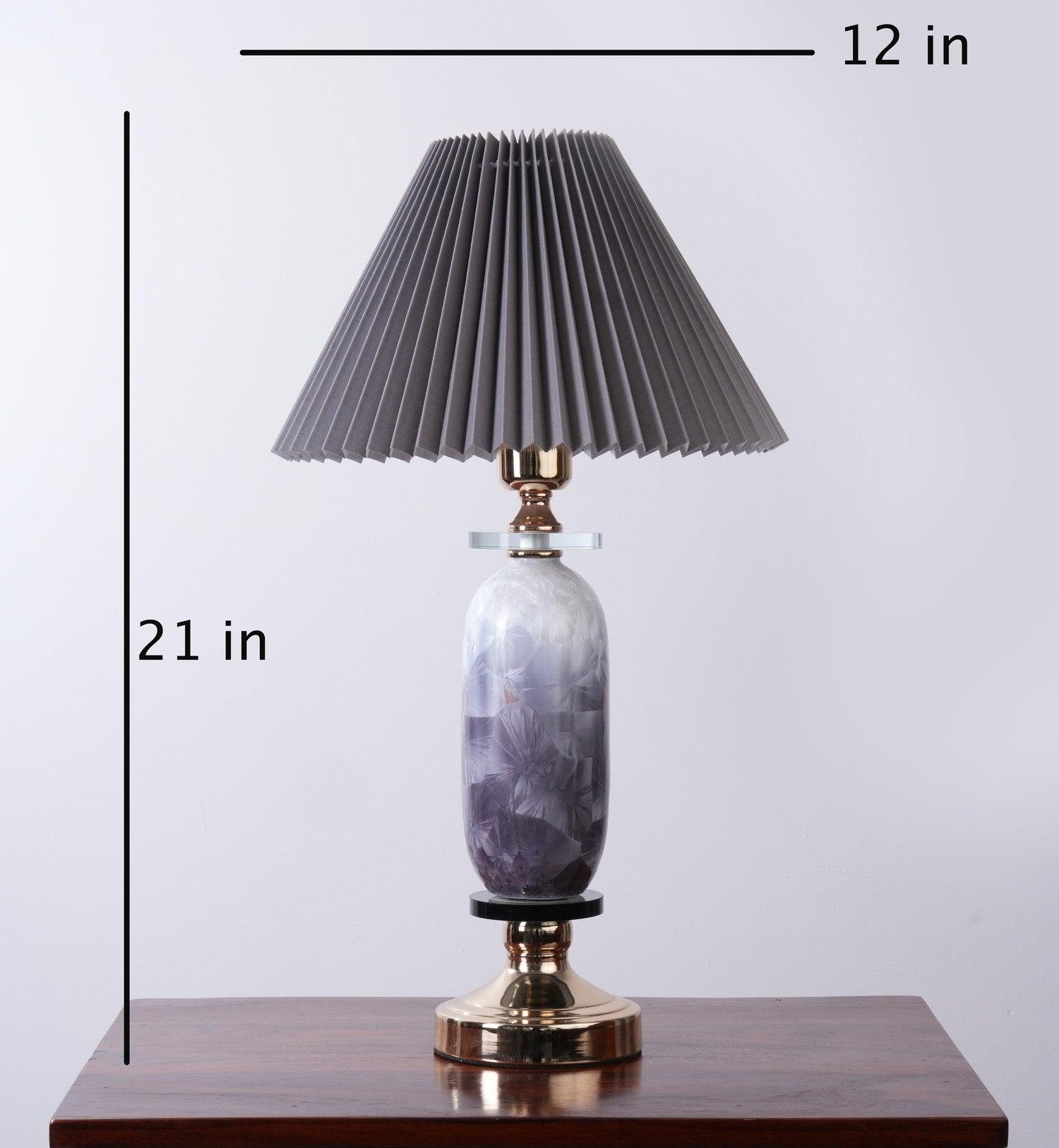 Elegant Vase-Shaped Glass Table Lamp - Grey Shade with Golden Base - WoodenTwist