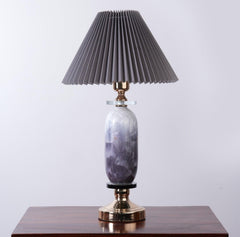 Elegant Vase-Shaped Glass Table Lamp - Grey Shade with Golden Base - WoodenTwist