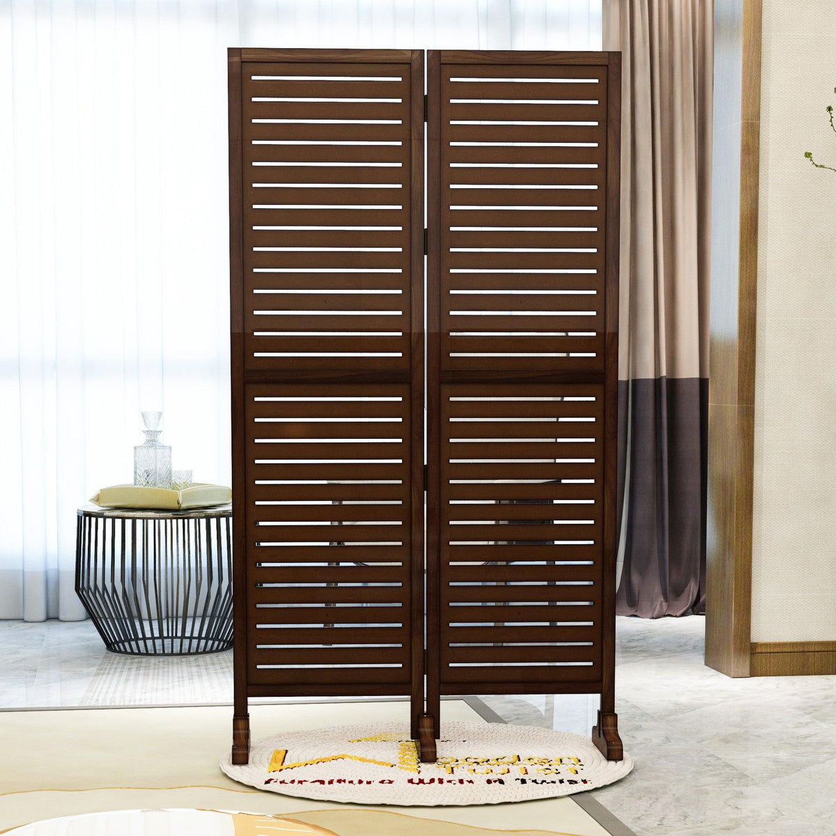 Wooden Twist Rectangular Shape Premium Solid Wood Room Divider ( Brown ) - WoodenTwist