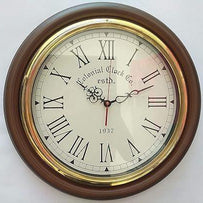 Rustic Home Accent Nautical Collection Wooden Finish Brass Wall Clock - WoodenTwist