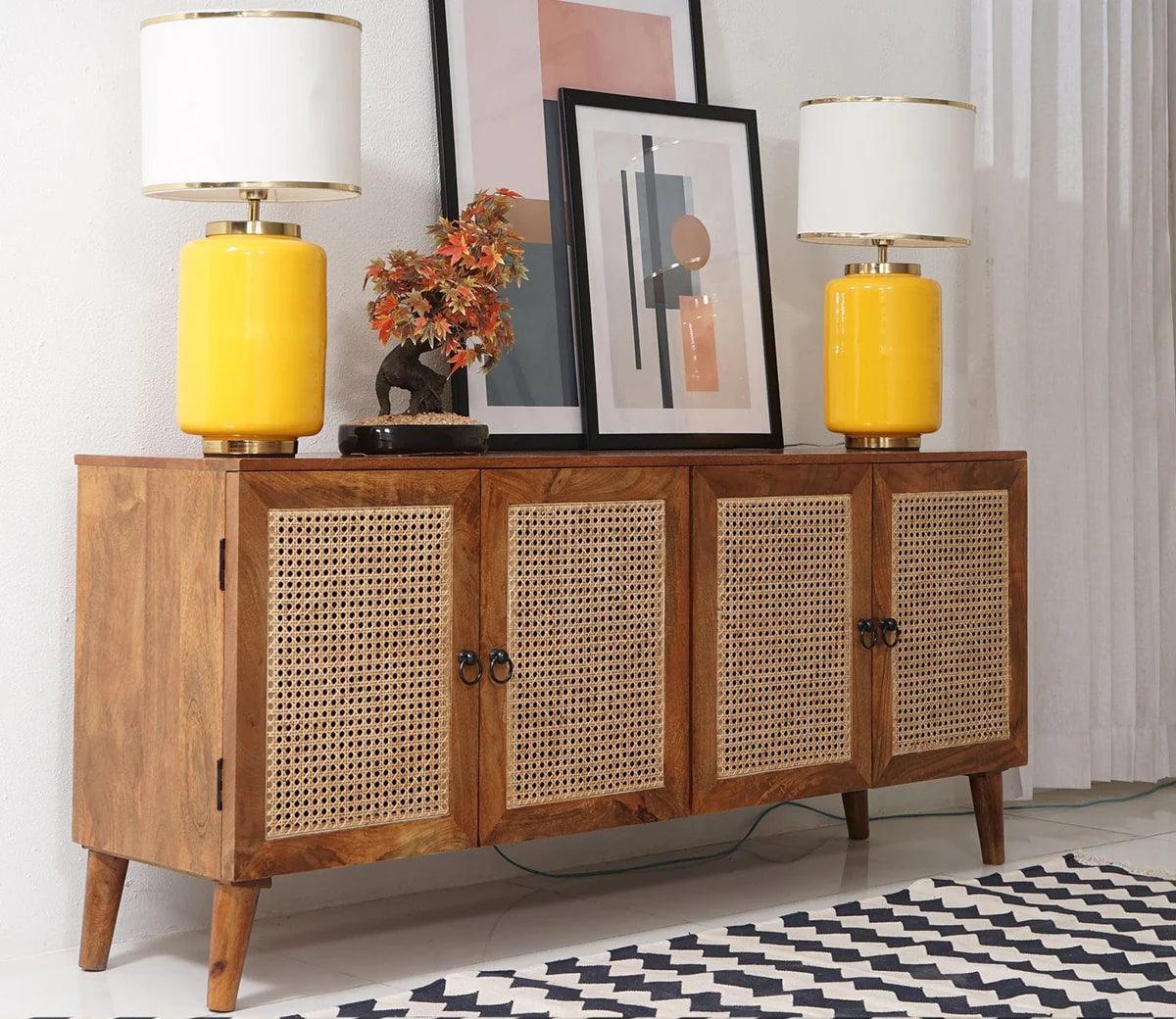 Mango wood and cane sideboard