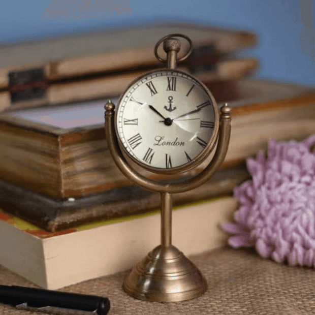 Brass Desk & Shelf Analog Marine Table Clock - Antique Decor for Kitchen and Bedroom - WoodenTwist