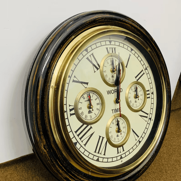 Nautical Style Brass & Wooden Wall Clock Maritime Theme Clock Rustic Vintage Design - WoodenTwist