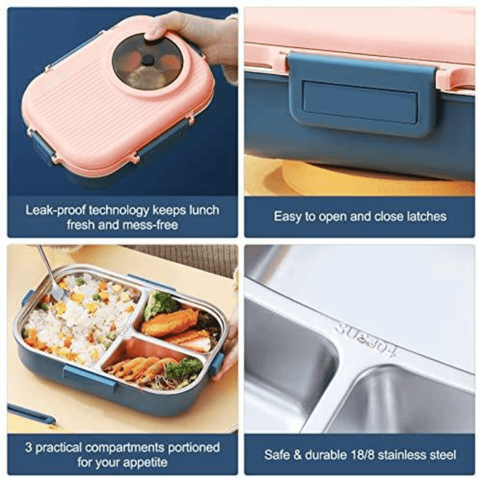 Stainless Steel Tiffin Box Lunch Box Kids Adults With Bag & Free Cutlery