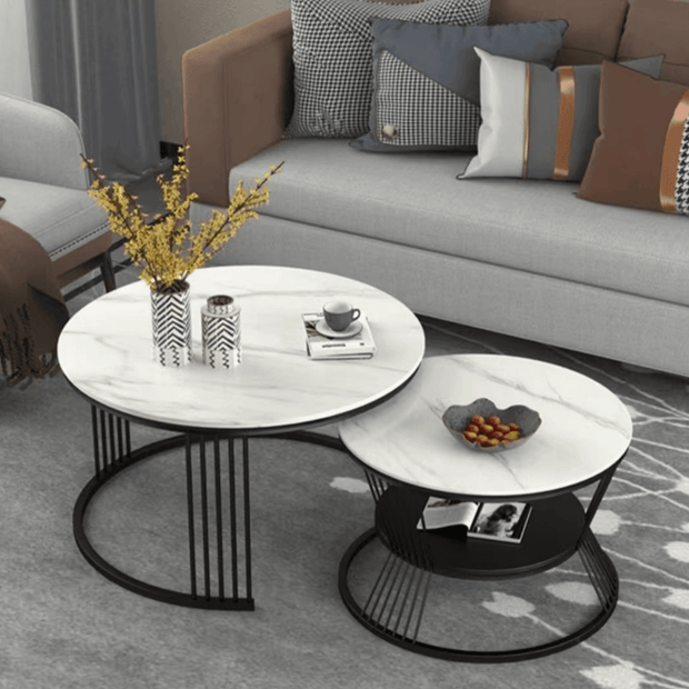 Wooden Twist Stylish Look Round Wrought Iron Coffee Table Set of 2 - WoodenTwist