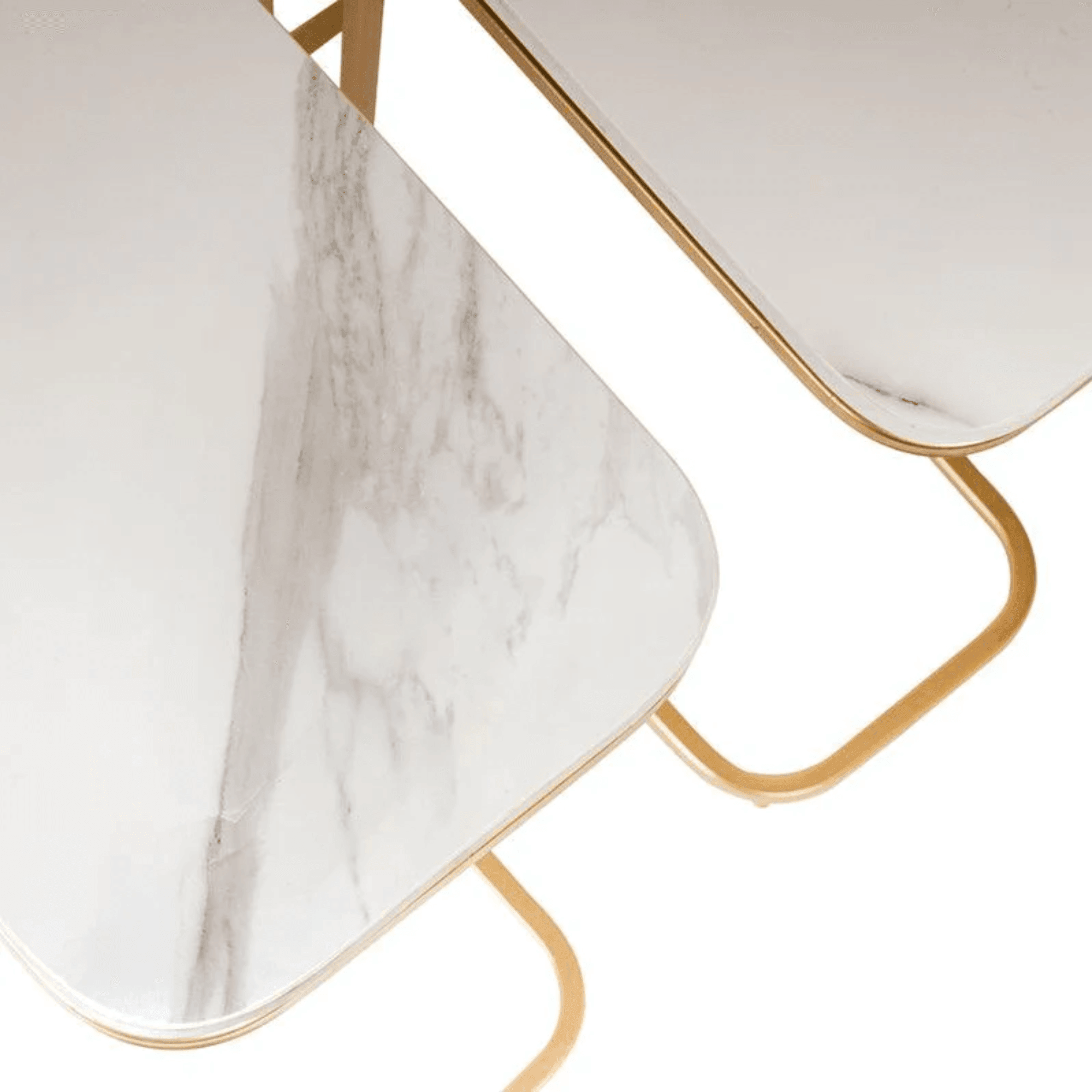 Wooden Twist Sassy Marble Finish Laminated Top End Table Set of 2 with Golden Finish - WoodenTwist