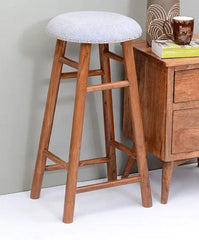 Round Mango Wood Bar Stool In Cotton Light Blue Colour - WoodenTwist