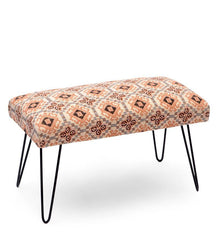 Mango Wood Bench In Cotton Multicolour With Metal Legs - WoodenTwist