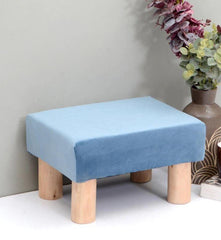 Solid Wood Foot Stool In Velvet Blue Colour - WoodenTwist