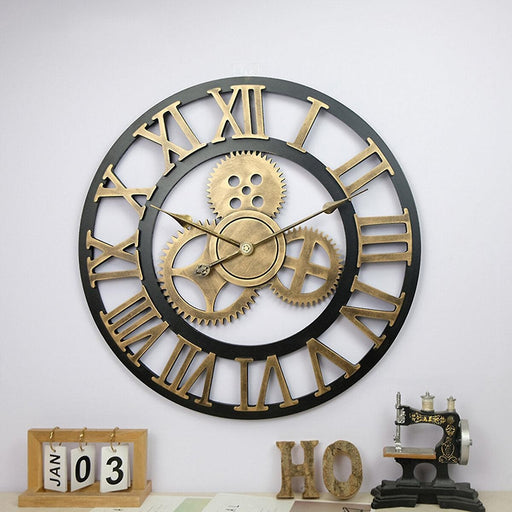 Vintage Style Wall Clock with Large Gear Design