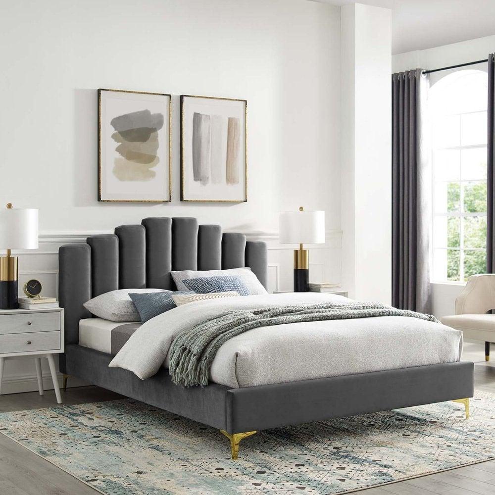 Glam velvet upholstery with a Wooden Twist headboard
