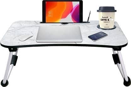 Marble Light Curved Foldable Laptop Table - Front View