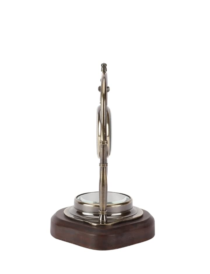 Table Clock with Wooden Compass Stand - Exim Décor Hanging Clock Ship Table Clock Brass Desk Clock Maritime Brass Compass with Antique Victoria London Pocket Watch Finish Antique