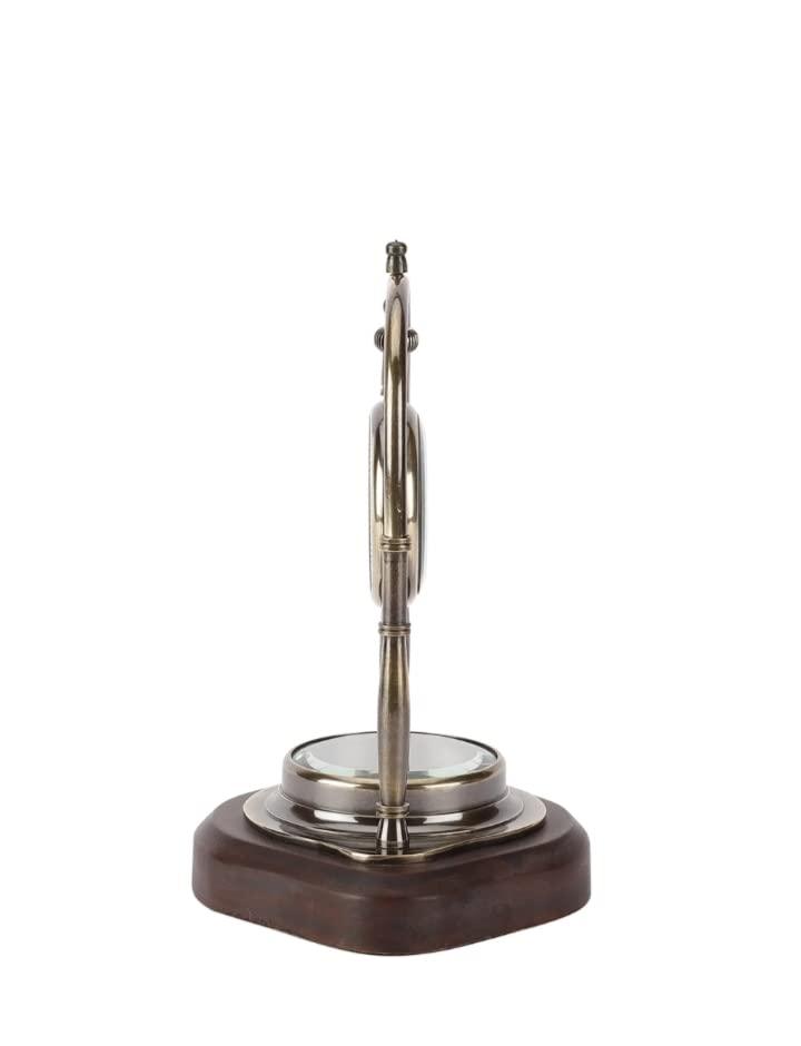 Table Clock with Wooden Compass Stand - Exim Decor Hanging Clock Ship Table Clock Brass Desk Clock Maritime Brass Compass wit