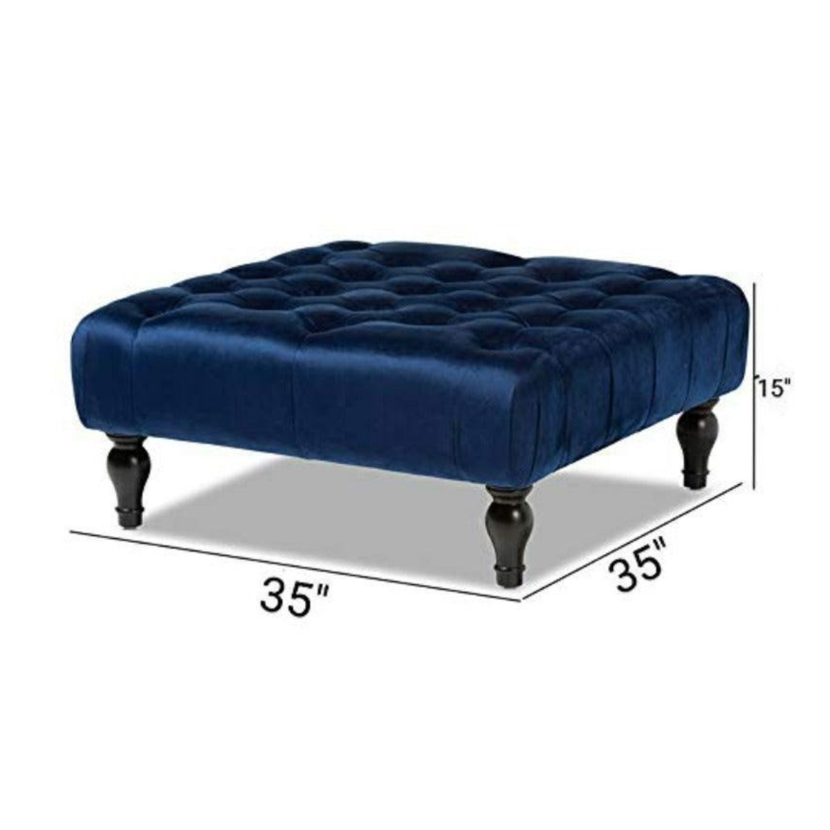 Wooden Twist Tufted Solid Wood Square Shape Velvet Fabric Chowki Vintage Style Ottoman for Living Room Decor - WoodenTwist