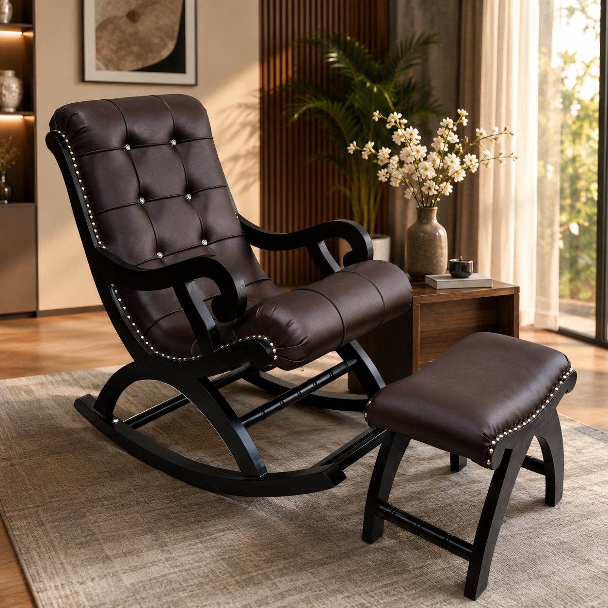 Royal Rocking Chair with Foot Rest ( Walnut )