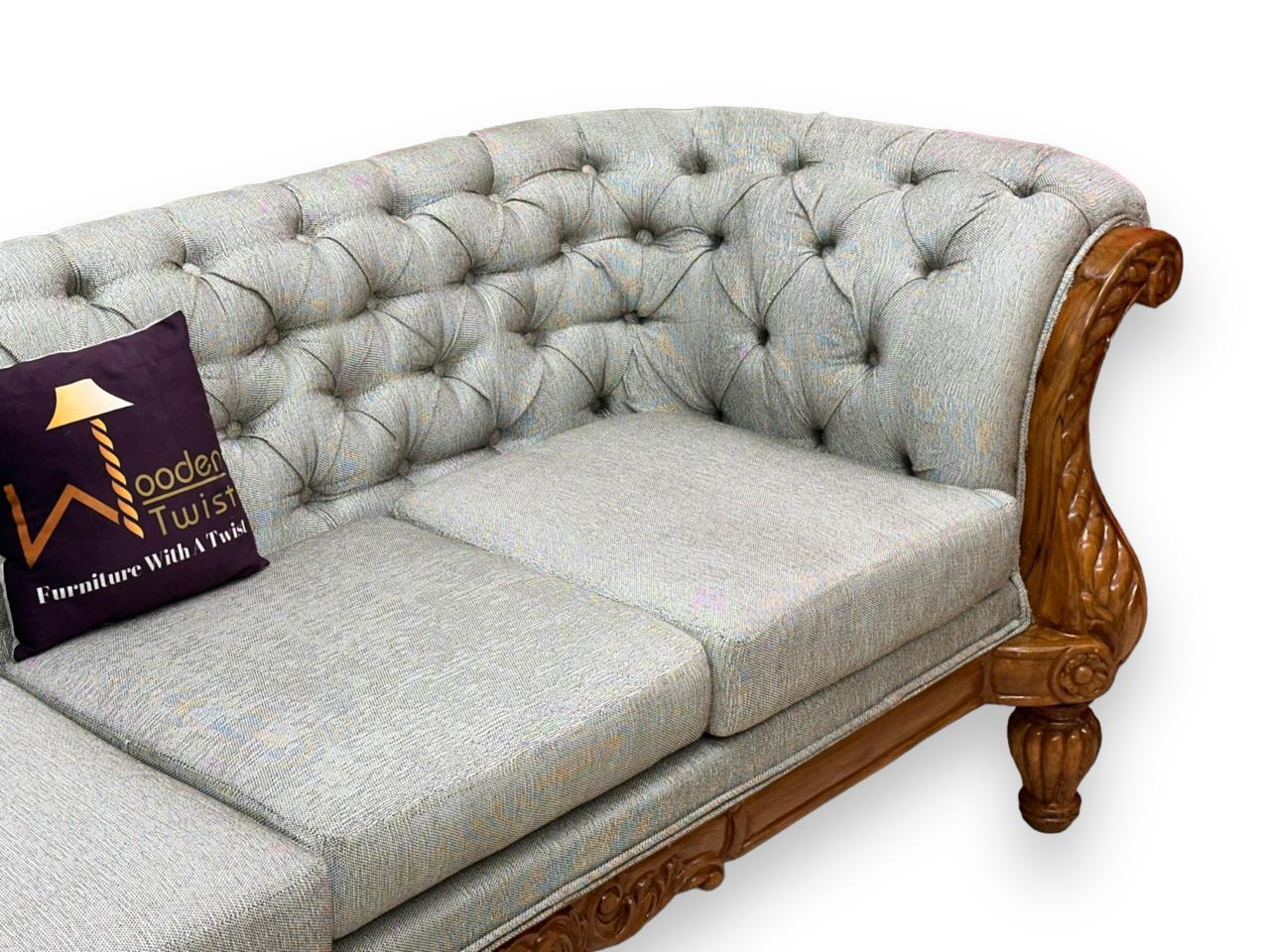 Wooden Twist Hand Carved Antique Criss Cross Pattern 3 Seater Sofa (Honey Finish) - WoodenTwist