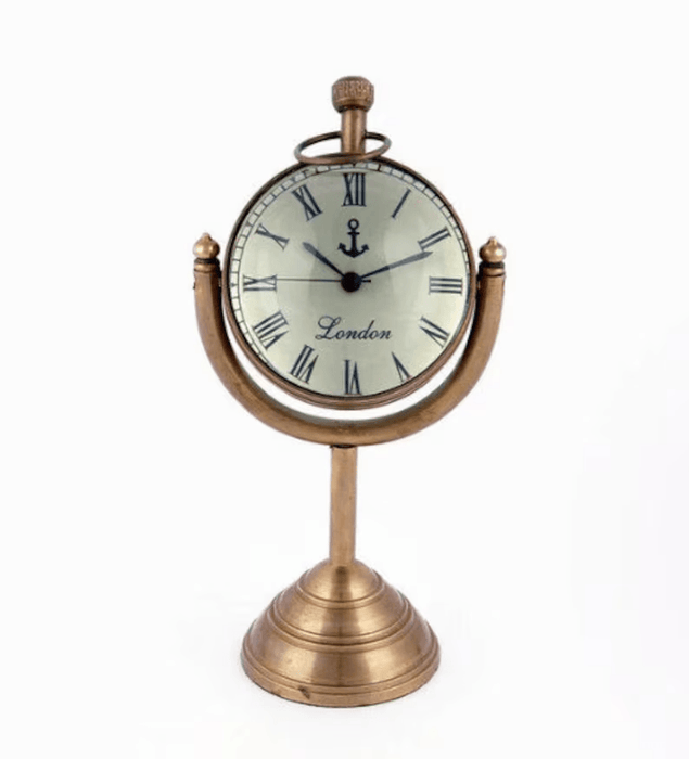 Brass Desk & Shelf Analog Marine Table Clock - Antique Decor for Kitchen and Bedroom - WoodenTwist