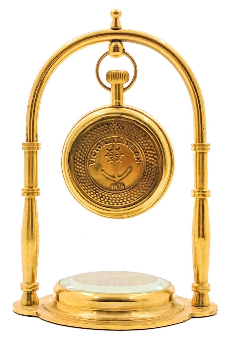 Brass Nautical Victoria London Desk Clock with Direction Compass - WoodenTwist