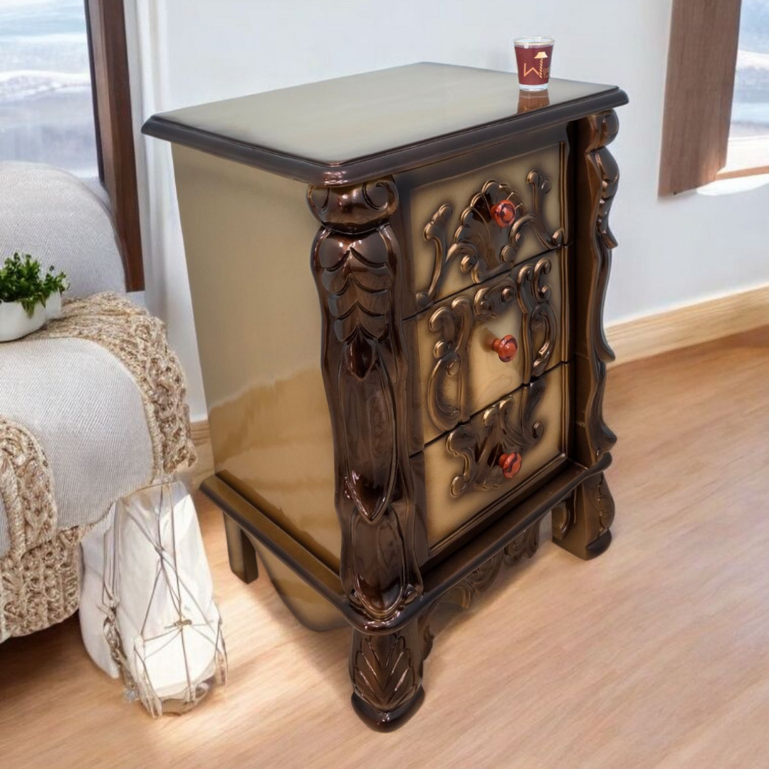 Wooden Twist Traditional Luxury Sheesham Wood Nightstand Set of 1 (Golden)