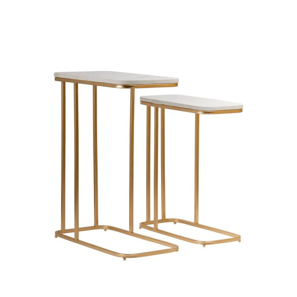 Wooden Twist Sassy Marble Finish Laminated Top End Table Set of 2 with Golden Finish - WoodenTwist