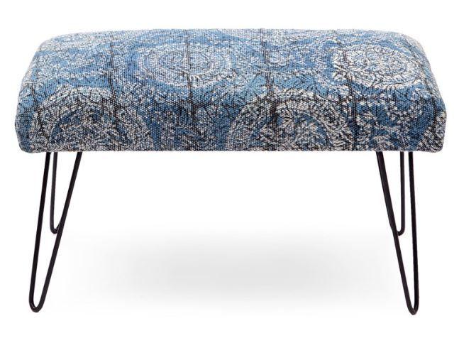 Mango Wood Bench In Cotton Navy Blue Colour With Metal Legs - WoodenTwist