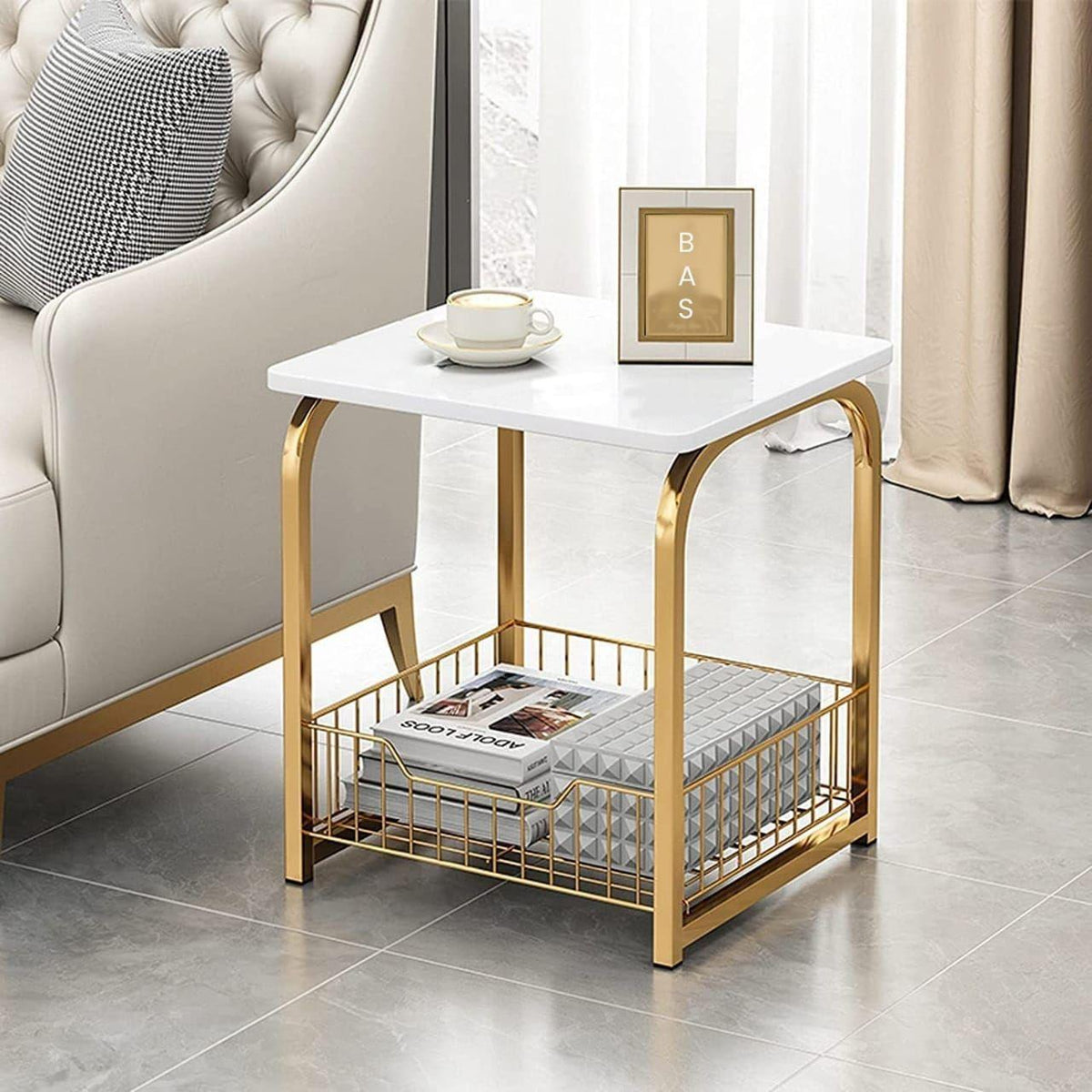 Square Sofa Side basket Table. - WoodenTwist