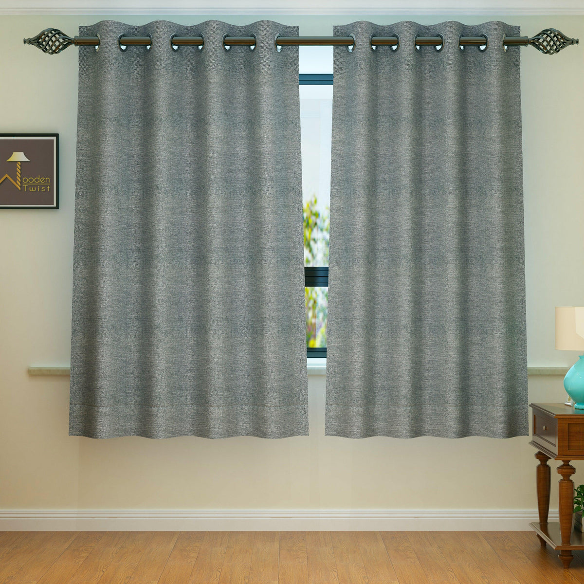 Light filtering dark grey jute curtain