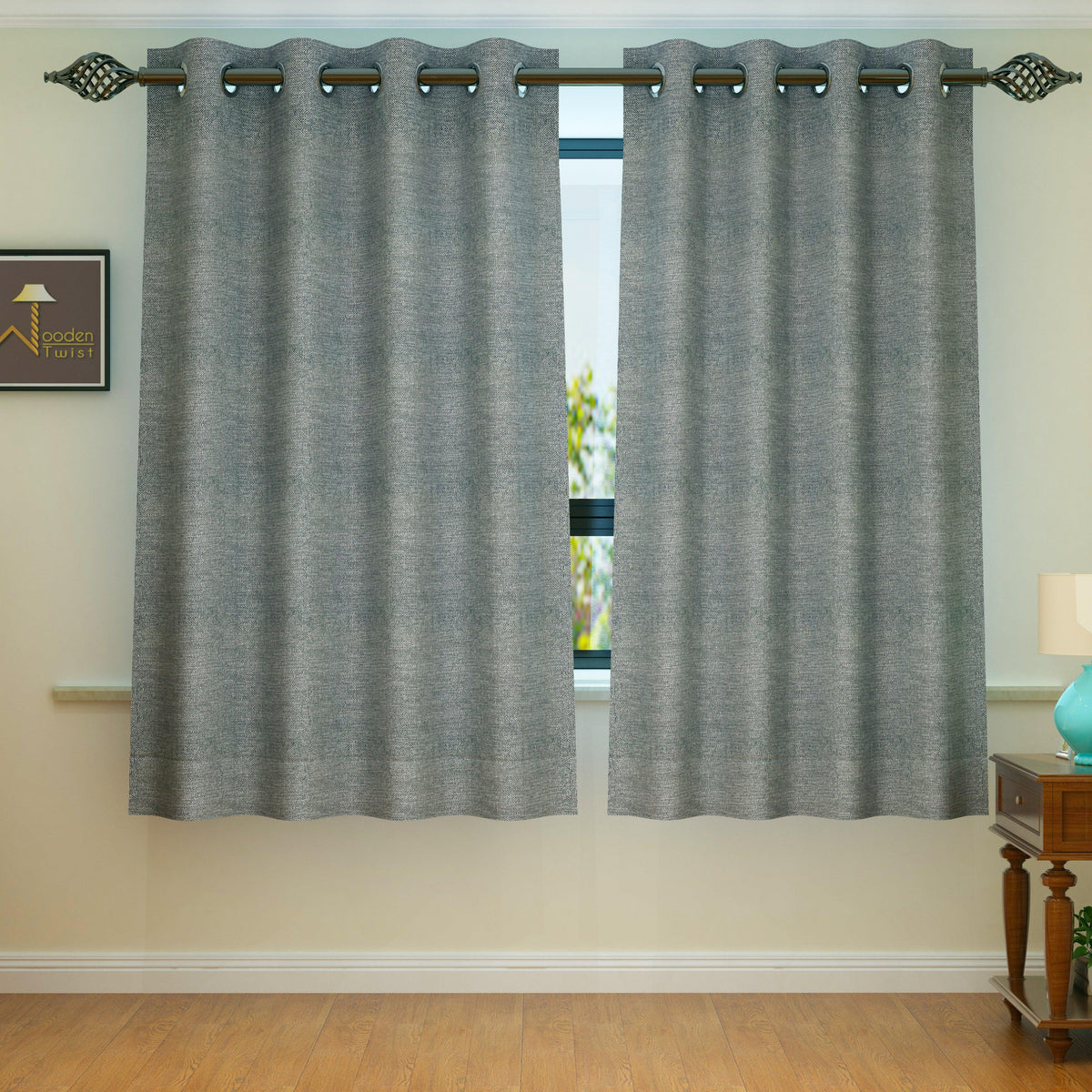 Fabrahome Light Filtering 4.5 Ft Jute Fabric Window Curtain ( Dark Grey ) - WoodenTwist