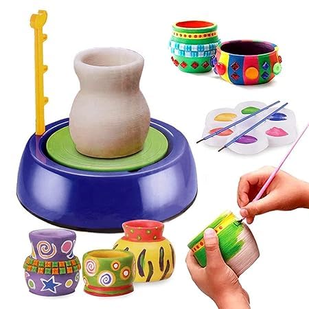 Wooden Twist Kids Pottery Wheel Kit Battery Operated Pottery Wheel and Painting Kit for Beginners with Modeling Clay, Arts and Crafts Kits for Age 8 to 12 YRS - WoodenTwist