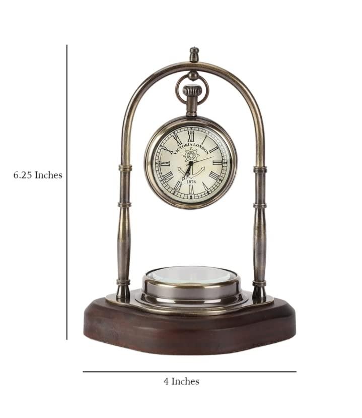 Table Clock with Wooden Compass Stand - Exim Decor Hanging Clock Ship Table Clock Brass Desk Clock Maritime Brass Compass wit