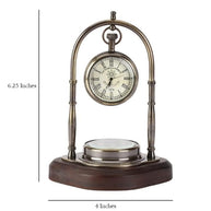 Table Clock with Wooden Compass Stand - Exim Decor Hanging Clock Ship Table Clock Brass Desk Clock Maritime Brass Compass wit